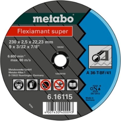 Metabo 616104000 Disco de tronzar embutido amoladora angular Flexiamant Super A36-T para metal 115x3x22,23 mm (Envase 25 Ud)