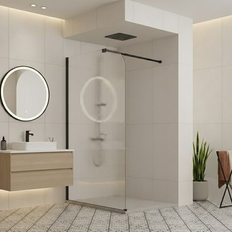 Paroi de douche italienne flûtée - 110 x 195 cm - Noir - Gauche - LUCIA (1/5)