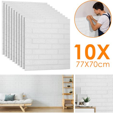 Randaco 10 pezzi 70 x 77cm 3D rilievo Sticker mattoni bianchi carta da parati 3D rivestimento, effetto mattone (1/5)