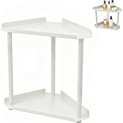 Étagère d'angle à 2 niveaux pour salle de bain, étagère d'angle de comptoir, étagère d'angle en acier inoxydable, petite étagère de cuisine, organiseur de rangement pour soins de la peau (1/5)