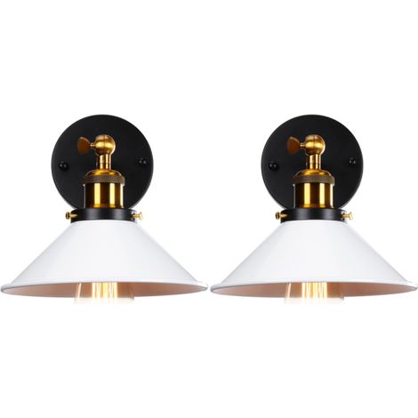 2 Piezas Apliques de Pared Vintage Industrial Lámpara de Pared de Estilo Edison Luz de Pared Rotación 180° Blanco Ø26cm