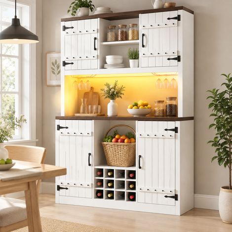 Credenza 120x40x180 cm in MDF e metallo bianco con contenitore per cucina FloraGrace (1/5)