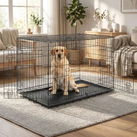 belviona Transportkäfig klappbar mit Bodenwanne, sicherer Hunde- und Katzenkäfig 122x75x81 cm (1/5)