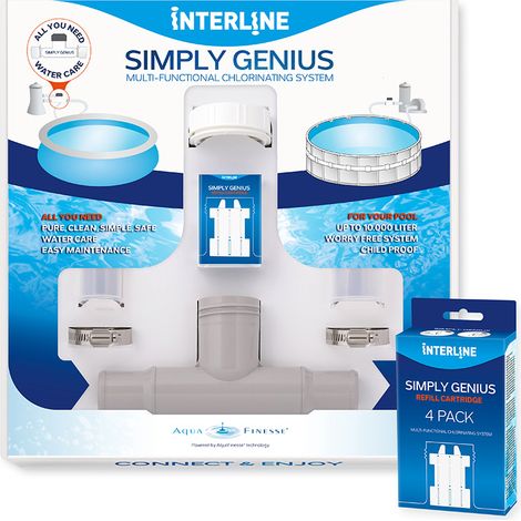 Interline Simply Genius Chlor Set Kit de nettoyage pour piscine avec galets de chlore Recharge de 4 galets