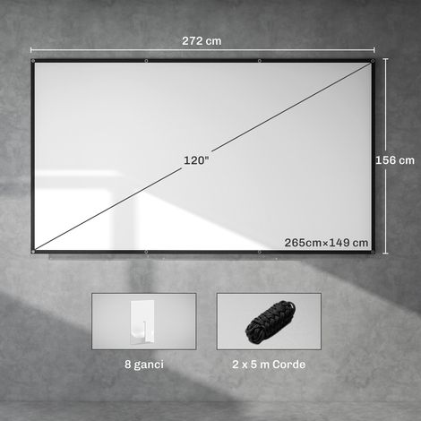 Écran de projection portable pliable 120 pouces 16:9 HD 4K/8K, infroissable, lavable, double face, blanc