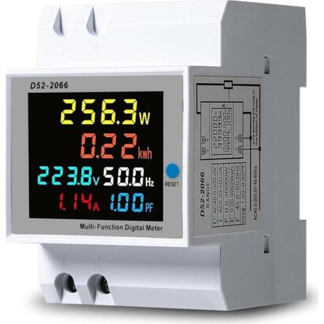 Compteur d'électricité Numérique, Compteur d'énergie Monophasé Courant Tension Puissance KWH Compteur 6 en 1 Compteur d'énergie avec écran LCD AC 40300 V (1/5)