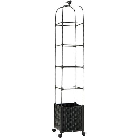 GOPLUS Jardinieres Exterieur Verticale en Treillis Obélisque, 4 Roues Verrouillables, Jardiniere sur Pied avec Décoration d'oiseaux, Arrosage Automatique, Support à 4 Niveaux pour Jardin, Terrasse