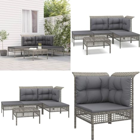 Set Divani da Giardino 5 pz con Cuscini in Polyrattan Grigio - Divano angolare - Divano centrale