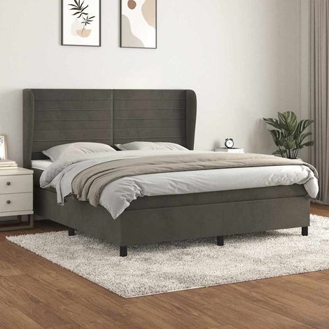 Cama box spring con colchón terciopelo gris oscuro 180x200 cm (1/5)