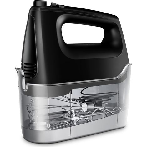 Mixeur plongeant électrique à main, 6 niveaux, turbo, sans éclaboussures, mixeur plongeant avec boîte de rangement, 5 accessoires en acier inoxydable, noir, moteur silencieux de 400 W (1/5)