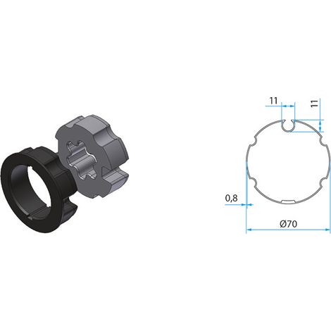 ADAPTATEUR NEXTMODE TM2 45 POUR TUBE ROND 70 AVEC OGIVE