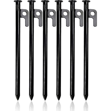 (6Pcs) Heavy Duty Tent Pegs, Forged Steel Tent Stakes, 30cm Camping Tent Pegs with Hook Hard Ground Securing Nails for Tent Tarp Beach Garden (1/5)