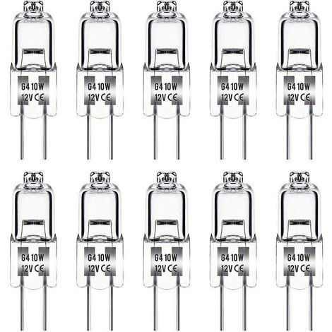 G4 10W 12V Halogen Bulb – Warm White 3000K 150LM – Dimmable – Pack of 10 Bulbs – 360° Beam Angle