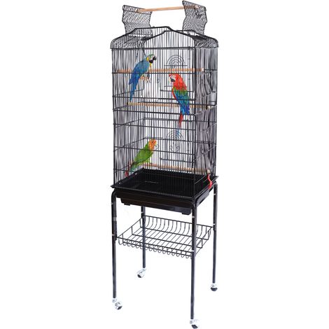 Gabbia Voliera per Uccelli Nera per Pappagalli con Tetto Apribile 46x35x148 cm (1/5)