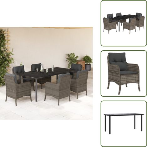 Cojines para sillas - vidaXL Set comedor jardín 7 pzas y cojines ratán sintético gris - Ratán sintético