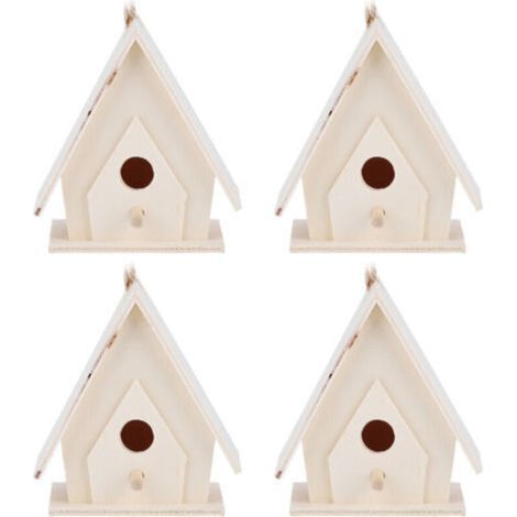 4pcs Mini Wooden Hanging Bird House Nests Cage Ornament Crafts for Garden Yard Decoration (1/5)