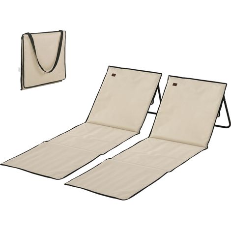 Tapis de plage rembourré dossier inclinable multi-positions Lot de 2 Beige Polyester (1/5)
