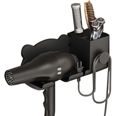 Self-Adhesive Wall-Mounted Hair Dryer Holder for Bathroom, No Drilling Required, Black (1/5)