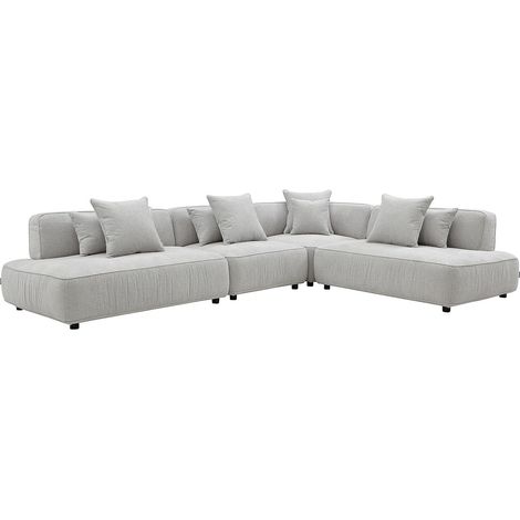 Divano angolare modulabile in tessuto ciniglia grigio chiaro - LELACO (1/5)