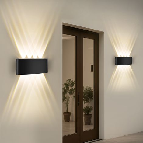 Oraymin Lot de 2 Applique Murale LED Intérieur/Extérieur IP65 Étanche - Lampe Murale 8W 3000K Blanc Chaud - Design Moderne en Aluminium avec 8 Points Lumineux - Luminaire pour Salon, Couloir, Jardin e (1/5)
