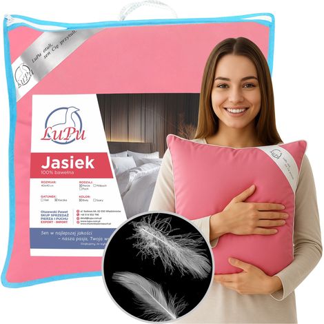 Almohada Jasiek de 40x40 cm hecha de plumas de pato, funda rosa antialérgica LuPu (1/5)