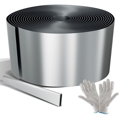 Wolketon Bordillo de césped de acero galvanizado de 15 m, borde de jardín flexible de 15 cm de altura, marcador de parterres, color plata.