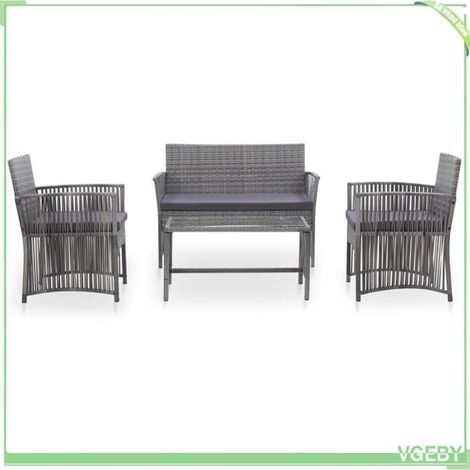 Salon de jardin 4 pièces - FAFEICY - 46437 - Résine tressée anthracite - Cadre acier - Coussins déhoussables 5 cm (1/5)