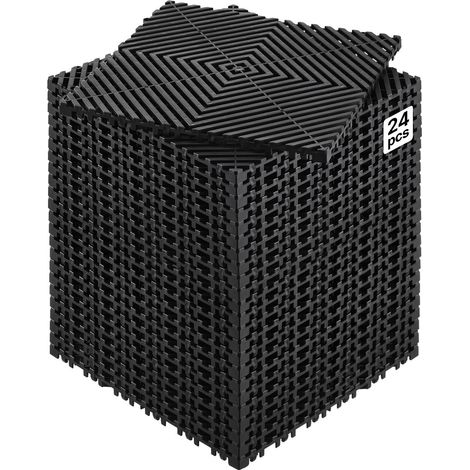 Tapis de drainage emboîtable, 310x310 mm, dalles de sol de drainage modulaire emboîtable, 24 pcs, coussin de sol à épisser en PP antidérapant noir, tapis de douche, pour garage, jardin, cuisine (1/5)