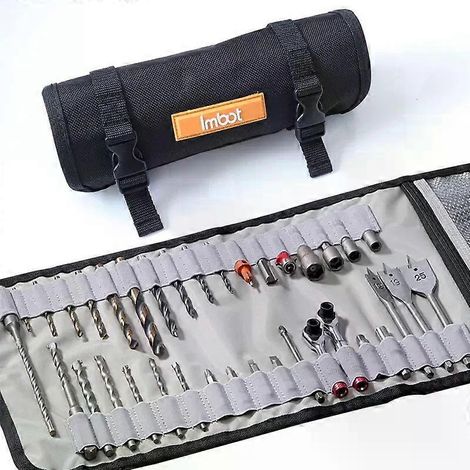 Werkzeugrolle aus strapazierfähigem, wasserabweisendem Nylon, Werkzeugorganisationsrolle mit Trageknopf, Werkzeugtasche für Bohrer (1/4)