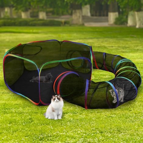Tente pour chat extérieure 2 en 1 - Tunnel et enclos en plein air - Boîtier portable - Tunnel fermé - Petits chiens, lapins (1/5)