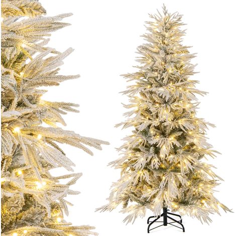 COSTWAY Albero di Natale Artificiale Innevato 180 cm, Albero di Natale Pre-illuminata con 250 Luci LED Bianco Caldo, 594 Punte di Ramo e Supporto in Metallo (1/5)