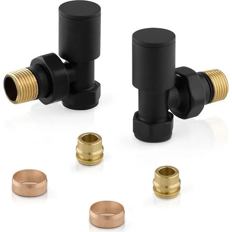 Valvole termoarredo tonde nere con attacco G 1/2 e raccordo rame da 12 mm (1/5)