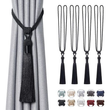 Set di 4 fermatende lunghi con nappe, realizzati a mano in corda intrecciata con nodi in stile europeo, ideali per decorare finestre di casa e ufficio. (1/5)