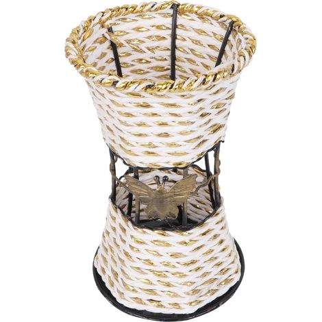 Vase à Fleurs en Fer Blanc Tressé Rotin Synthétique Rond, Décor Délicat Fait Main, pour Plantes et Fleurs en Intérieur ou Jardin (1/5)