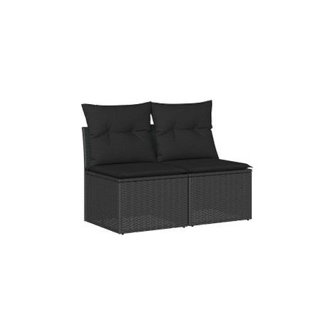 Salon de jardin 4 pcs avec coussins noir résine tressée acacia (1/5)