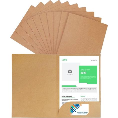 10 Pièces Dossier de Documents A4, Dossiers Découpés Carrés en Papier Kraft Insérer le Support de Papier de Présentation Pochette de Rangement de Portefeuille avec Fentes pour Cartes (Kaki) (1/5)