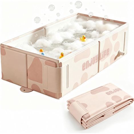Baignoire pliable adaptée aux enfants de 0 à 8 ans baignoire multifonction avec bouchon de vidange, idéale pour la toilette des enfants rose. (1/5)