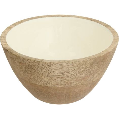 Plato Inaya D13cm blanco cálido y madera de mango - Atmosphera créateur d'intérieur