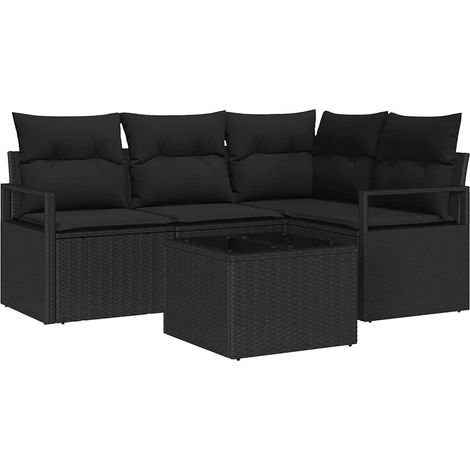 Sofa Set with Cushion with Storage 5 pcs Black Poly Rattan vidaXL