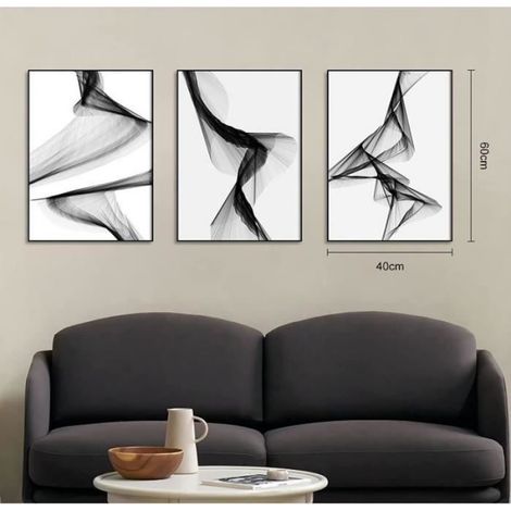 Ligne Noir Blanc Art Mural Toile Abstrait Art Mural Moderne Poster Noir Blanc Art pour Salon Décor à La Maison (40X60cmX3,Pas de (1/4)