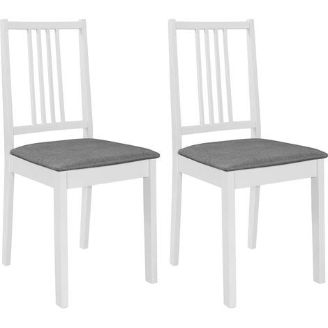 Esszimmerstühle mit Polstern 2 Stk. Weiß Massivholz