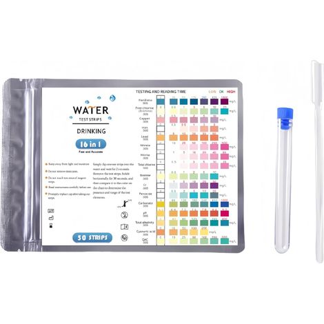 50 Bandelettes de Test d'Eau Potable 16-en-1 – Kit de Test 16 Paramètres pour Eau du Robinet, Piscine, Spa (1/5)