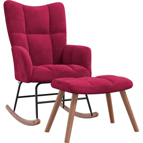 Maison Exclusive - Schaukelstuhl mit Hocker Samt Weinrot