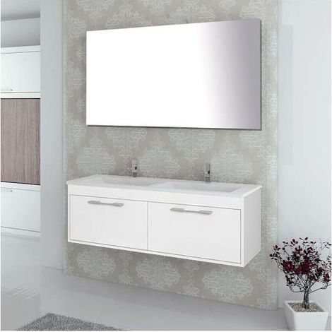 Meuble de salle de bain BRAGI avec plan vasque et miroir. Avec porte-serviettes en cadeau différentes coleurs et tailles Blanc 120CM (1/5)