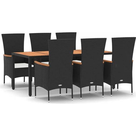 Maison Exclusive - 7-tlg. Garten-Essgruppe mit Kissen Schwarz Pol