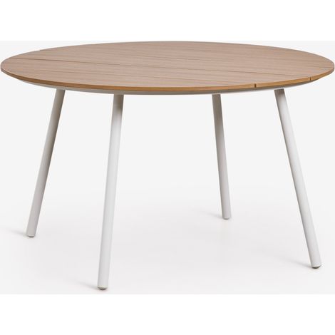 SKLUM Runder Gartentisch Ø130 cm aus Holz und Stahl Mireiali Gardenia Weiß - Kastanienholz Braun (1/5)
