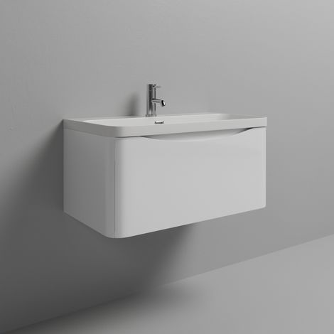 Vela Gloss White 800mm Wall Mounted Single Drawer Vanity Unit with Fina Basin