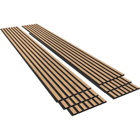 Silumen – Lot de 6 panneaux acoustiques muraux – MDF écologique et feutre recyclé – Absorption acoustique performante – Finition noyer sur fond noir – 240x60x2,2cm (1/5)