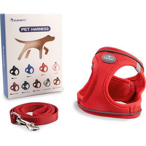Pettorina per cani di piccola e media taglia con guinzaglio da 1,4 m, antistrappo, riflettente, taglia M, Glückpet