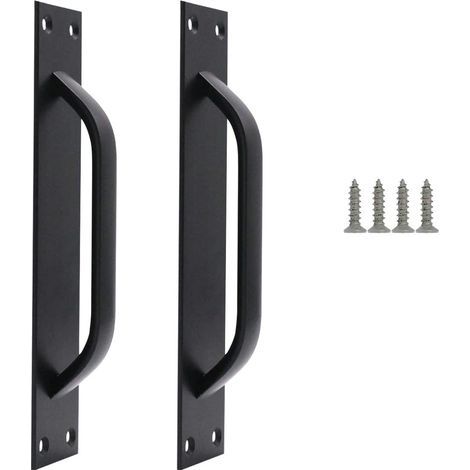 (Vis incluses, noir) Jeu de 2 poignées de porte de grange, poignées de porte de grange, poignées de porte en acier solide, poignées de porte coulissante robustes, pour la cuisine, les meubles (1/5)